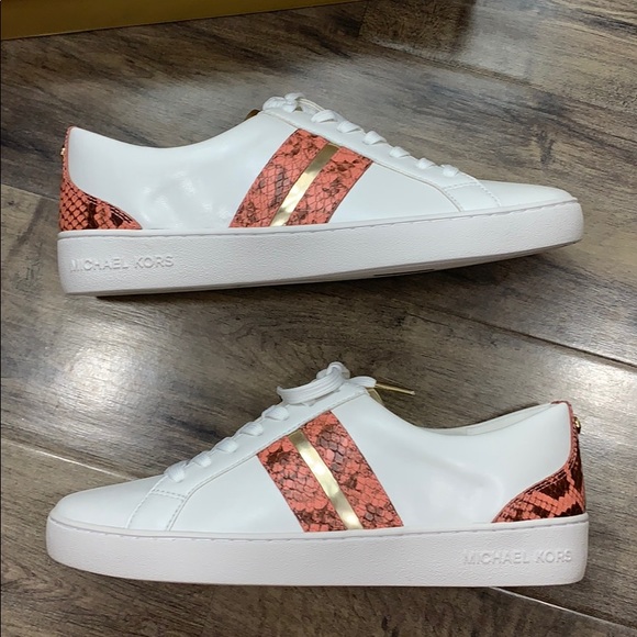 MICHAEL KORS CATELYN STRIPE LACE UP NAPPA PU PEACH - Picture 15 of 16